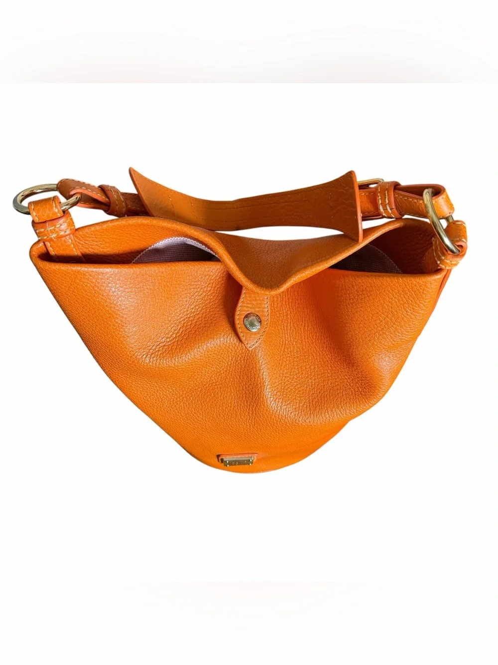 Dooney & Bourke Orange Pebbled Leather Bucket Hobo Shoulder Bag Y2K Pink Lining